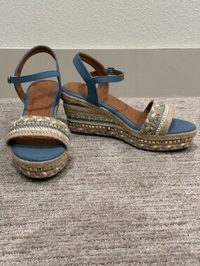 Patrizia Blue Espadrille Wedge Sandals with Ankle Strap